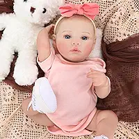 Bebê Reborn Boneca Menina Realista Pintado Corpo de Silicone 48cm Olhos Azuis Com Acessórios Original (Menina Urso Rosa)