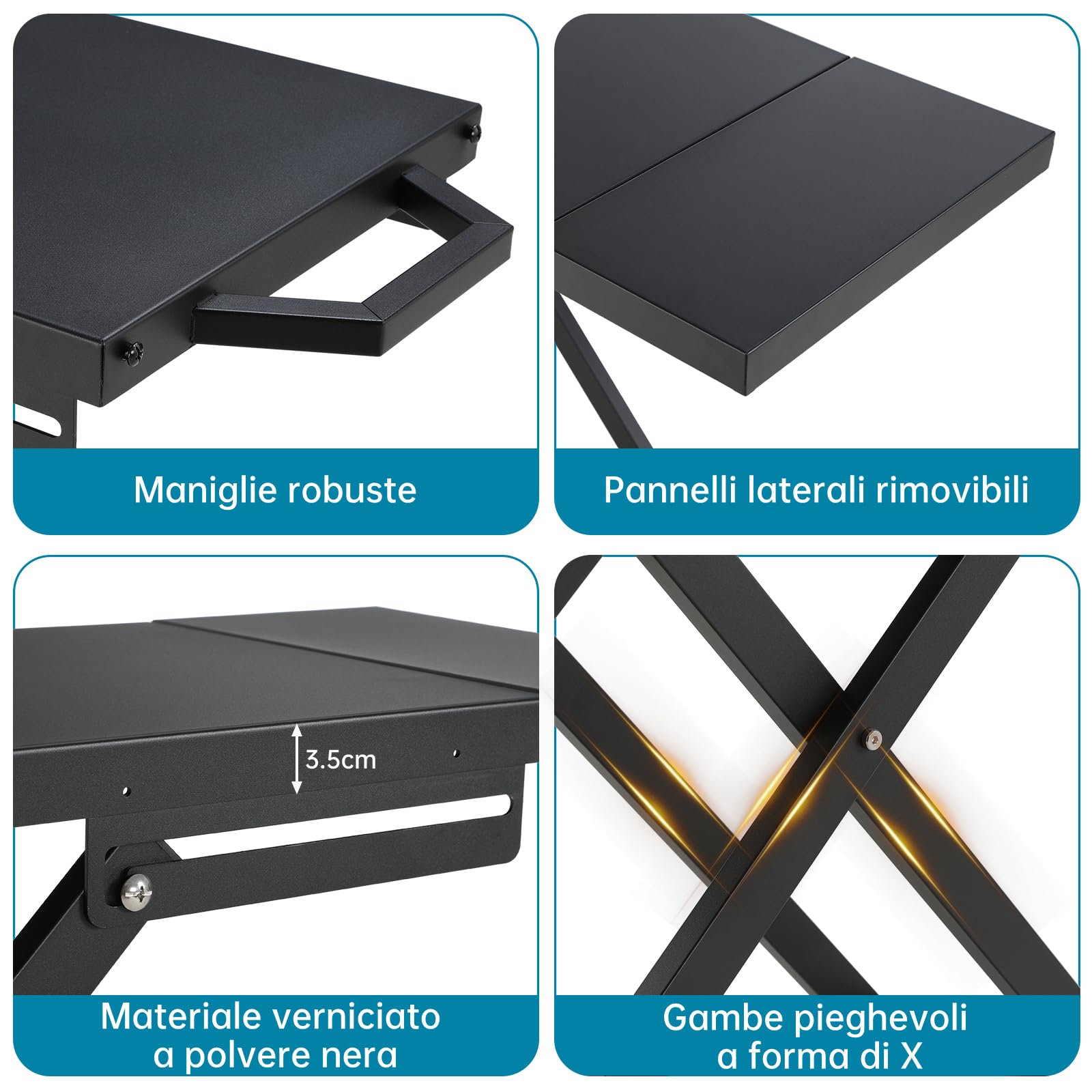 LIFERUN Carrello Barbecue Pieghevole con Ripiano Staccabile, 102x39cm Supporto Portatile con 2 Ruote, Tavolo Stabile per BBQ, per Esterno da Campeggio, Picnic e Giardino, Montaggio Facile, Nero