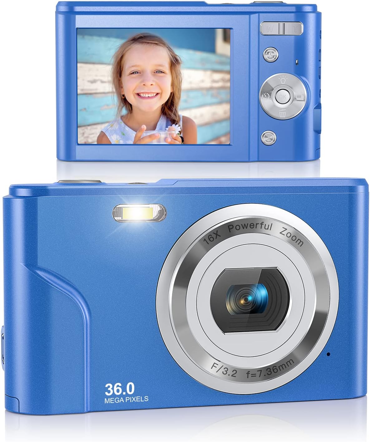 Digital Camera, Lecran FHD 1080P 36.0 Mega Pixels Vlogging Camera with 16X Digital Zoom, LCD Screen, Compact Portable Mini Cameras for Students, Teens, Kids (Blue)