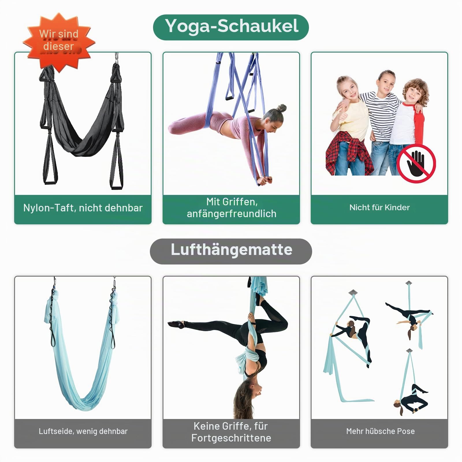 Leogreen Yoga-Hängematte, Schaukel, Yoga, Inversions-Hängematte, für Yoga, Anti-Schwerkraft, Nylon Taffetas, Kapazität 300 kg
