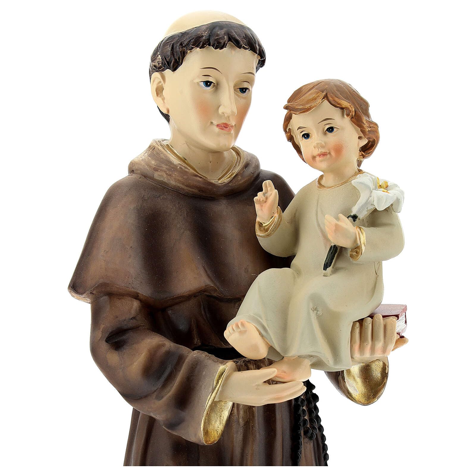 Holyart Estatua De San Antonio Con El Niño Jesús De Resina 12 Cm - Figura Religiosa Detallada Con Rosario Dorado
