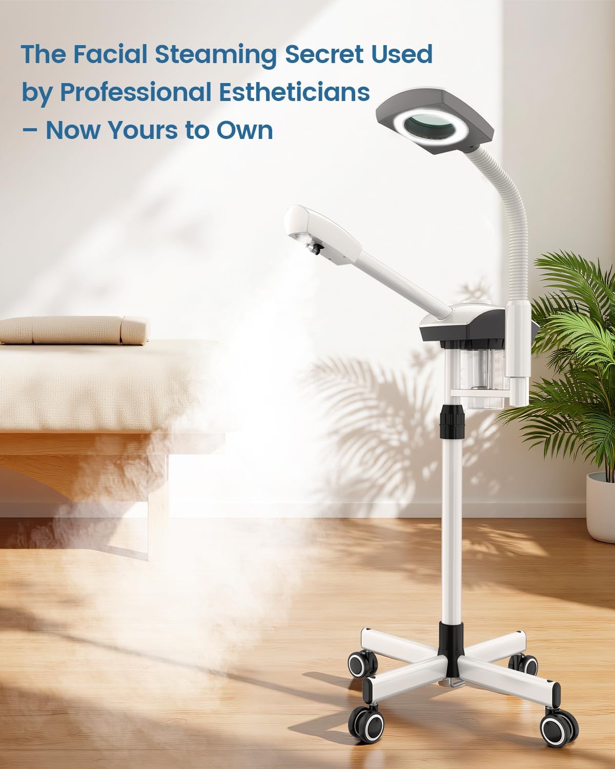 Kingsteam Professional 2-in-1 Facial Steamer with 5X Magnifying Lamp, Salon Grade Hot Mist Esthetician Device, Adjustable Timer, 2 Steam Levels, 3-Level LED Light, White - Image 8