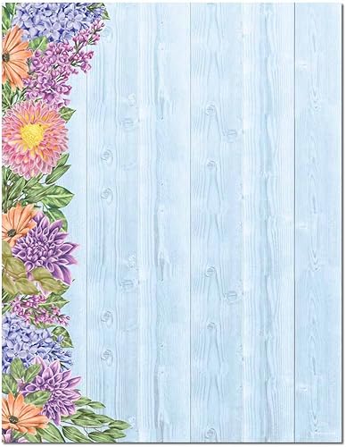 Floral Fence 100 Pack - Membrete imprimible de 8.5 x 11 pulgadas - Compatible con impresoras láser y de inyección de tinta