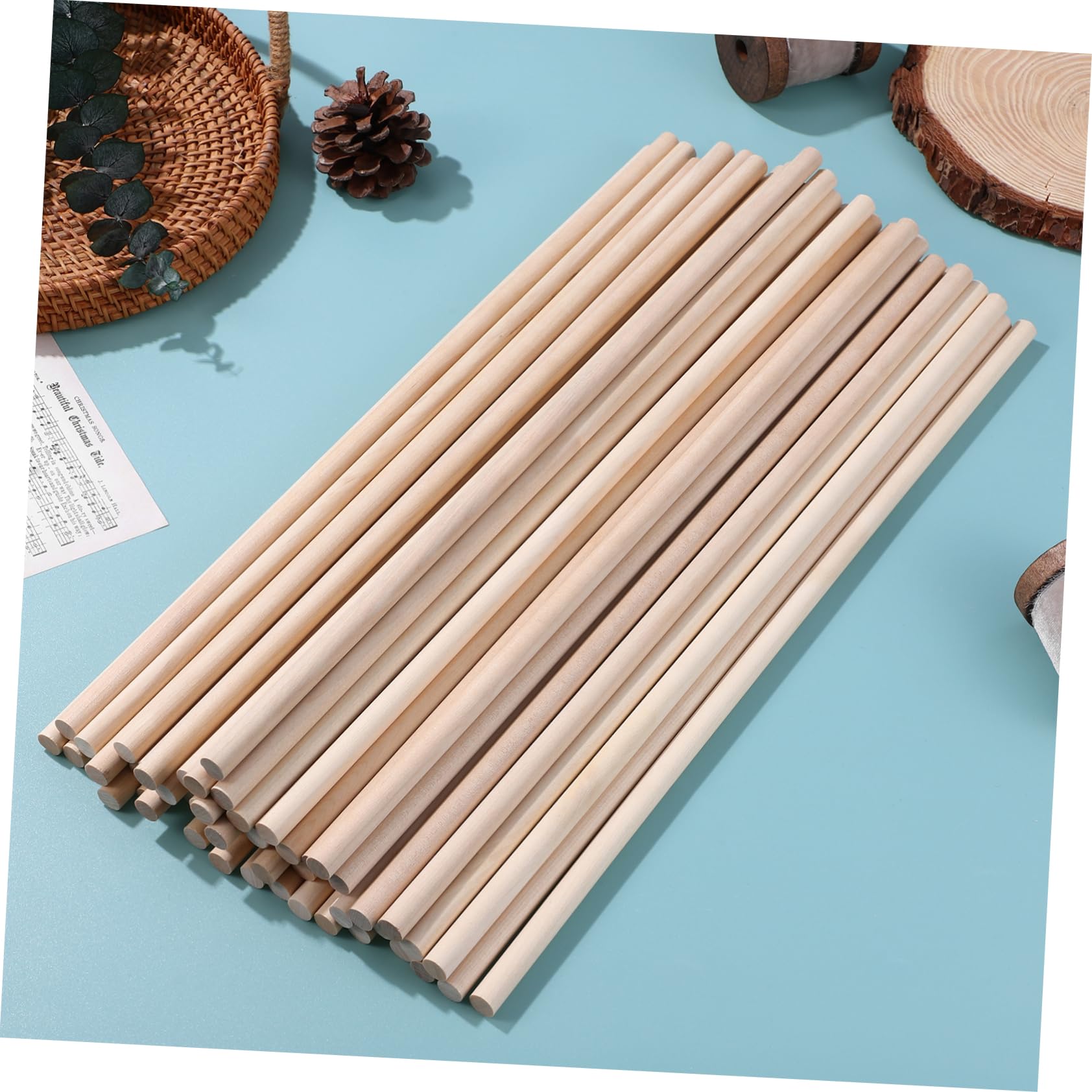 OSALADI Lot de 50 Bâtonnets de Bois en Bouleau, Lisses et Droits, pour Loisirs Créatifs et Décorations, Faciles à Travailler