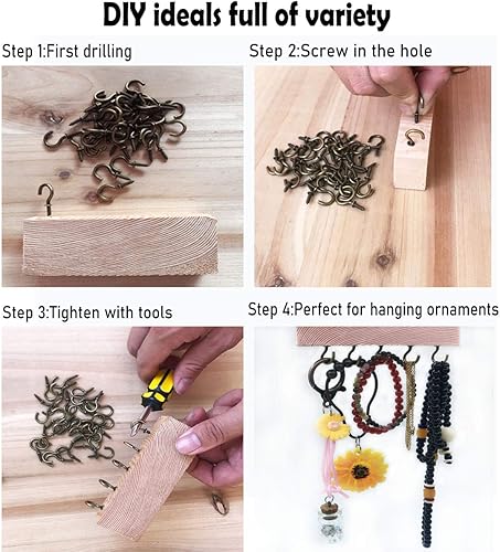 Miniatura 3 de Ganchos de techo pequeños de bronce  Luces atornilladas de 58 pulgadas y ganchos de joyería (paquete de 40)