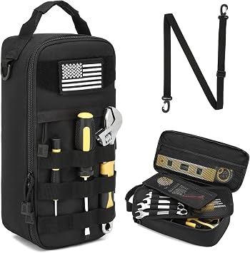 Tactical Molle Zipper Tool Bag, 13 inch Heavy Duty Small Tool Bag with D-Ring Clip, EDC Admin Pouch for Men, Multipurpose Utility Work Organizer Bag