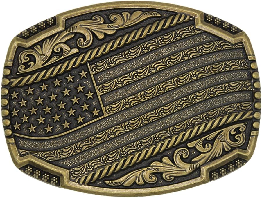 Belt Buckle for Men Simple Western Cowboy Belt Buckle for Women American Flag Eagle Brass Gold