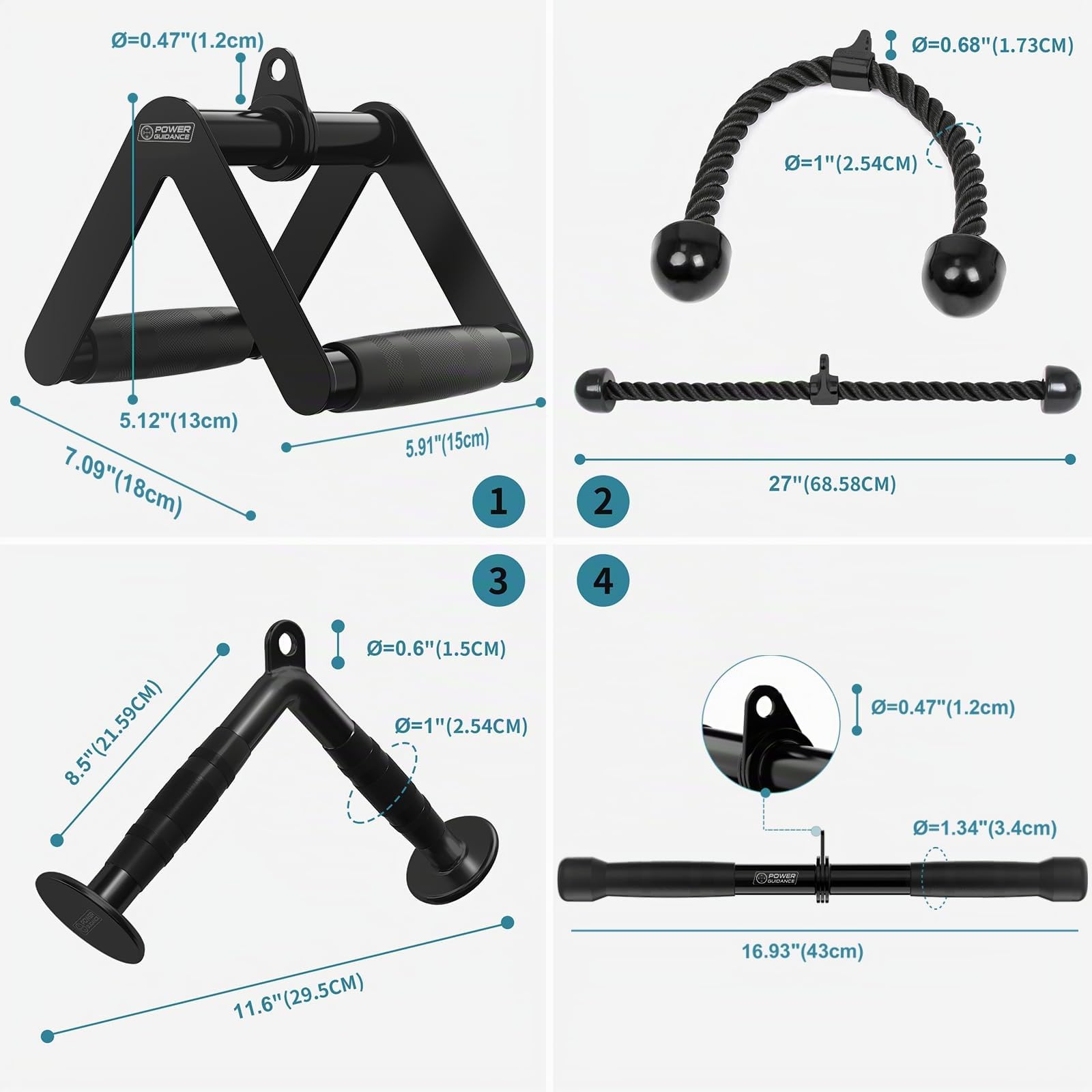 POWER GUIDANCE Attache de tirage pour triceps, accessoires de machine à câble pour salle de sport à domicile, attache de tirage LAT pour poids et fitness