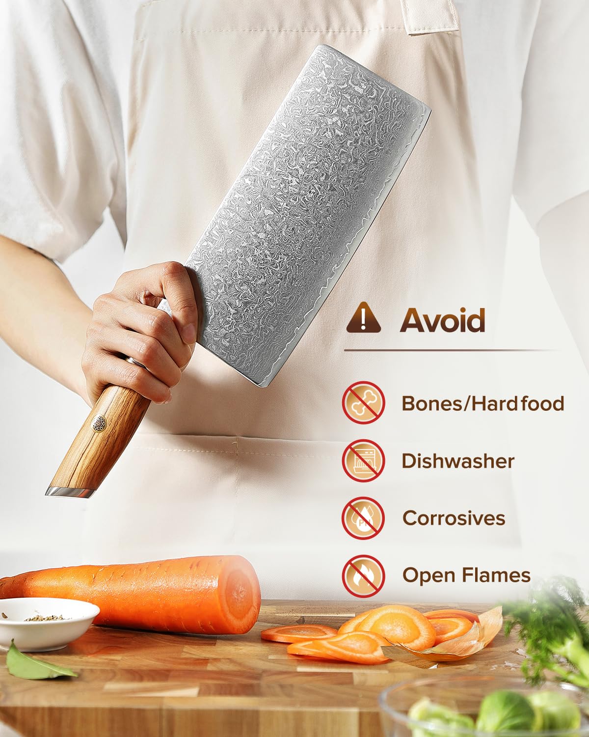 XINZUO 19cm Hackmesser, 73 Schichten Damaststahl Pulverstahlkern Hackbeil Chinesisches Kochmesser Multifunktions Chefmesser Fleischmesser -mit ergonomischer Olivenholz Griff -Lan Series
