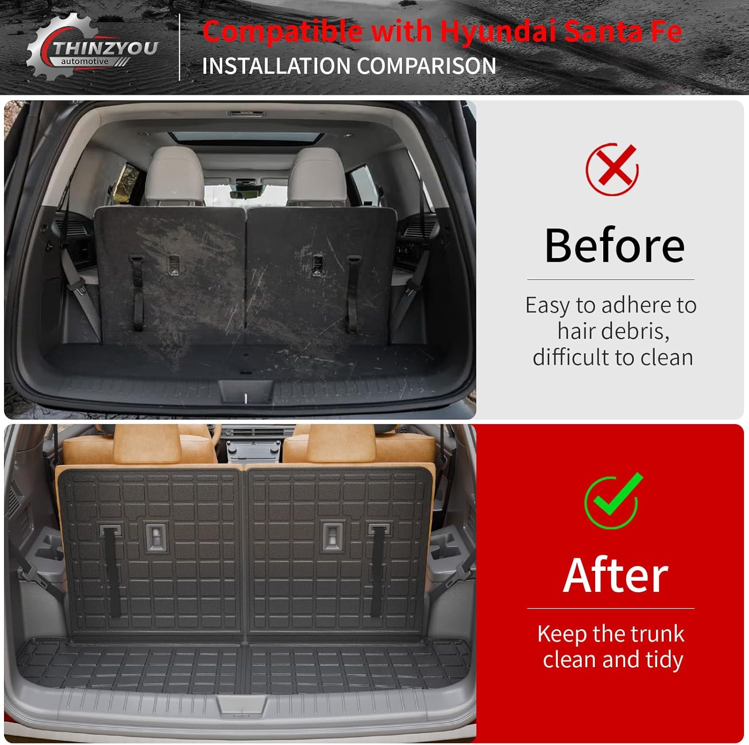 Cargo Mat Compatible with 2024 2025 2026 Hyundai Santa Fe Trunk Liner Cargo Liner TPE All Weather Back Seat Cover Protector Santa Fe Accessories (2024-2026,Trunk Mat with Backrest Mat)