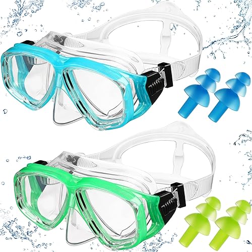 Miniatura 1 de 2 Pcs Unisex Swim Goggles for Kids 6-14 Tempered Glass Snorkel Diving Mask with Nose Cover Silicone Swim Glasses for Child with 2 Pair Earplugs