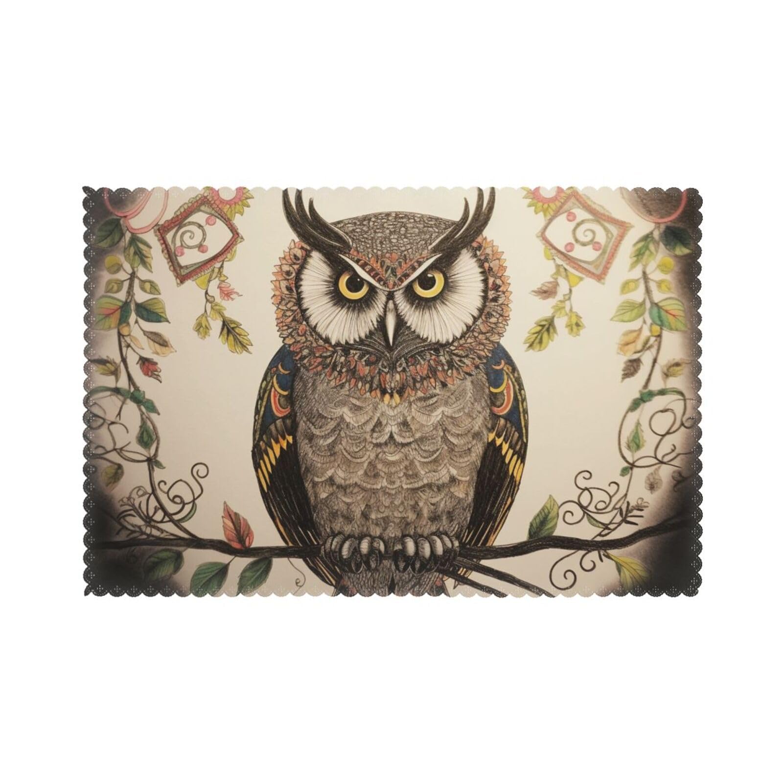 Owl Beliefs Printed Placemat Heat Resistant Place Mats Set of 6 PCS Washable Kitchen Table Mats, 12x18 Inch