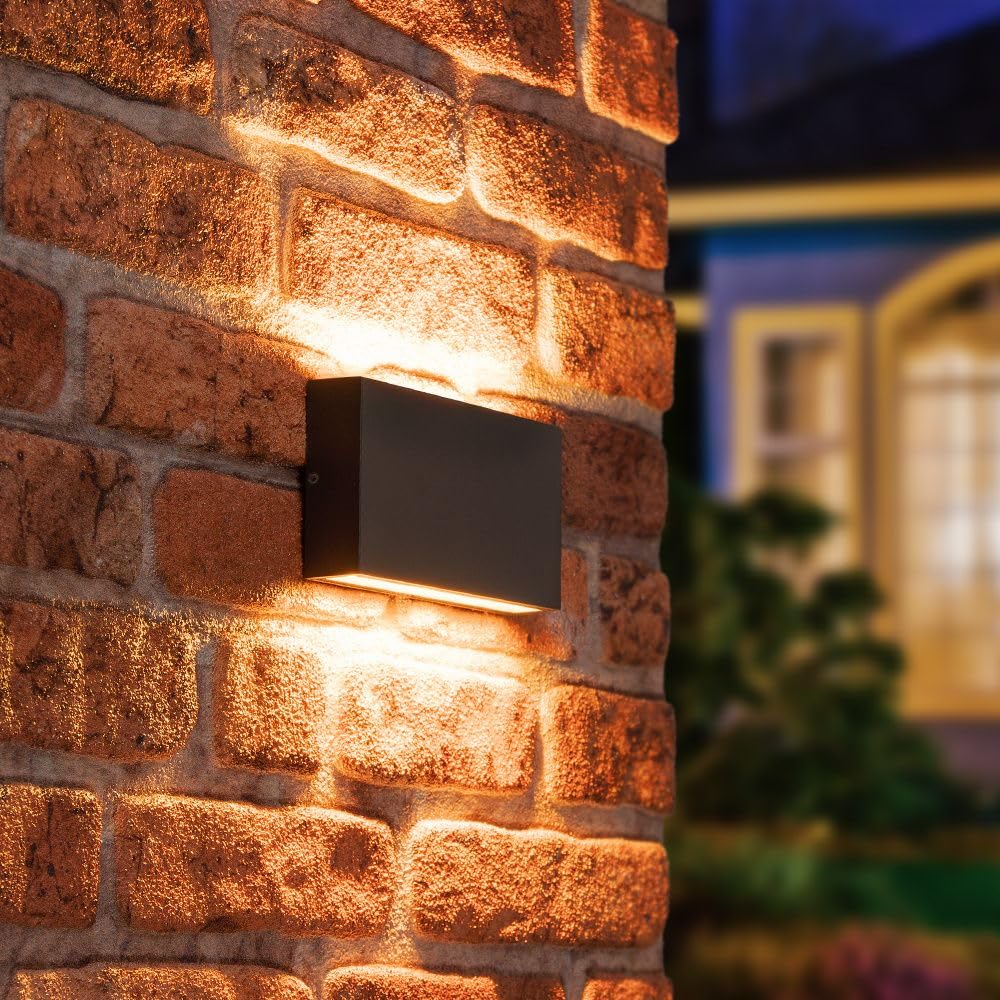 HOFTRONIC - Otis M - LED Wandleuchte Schwarz - Up und Down Modern - 10 Watt 630 Lumen - IP54 für innen, außen und bad - 2700K Warmweiß - Schwarz - Dimmbar - Außenleuchte - 175x90x33 mm
