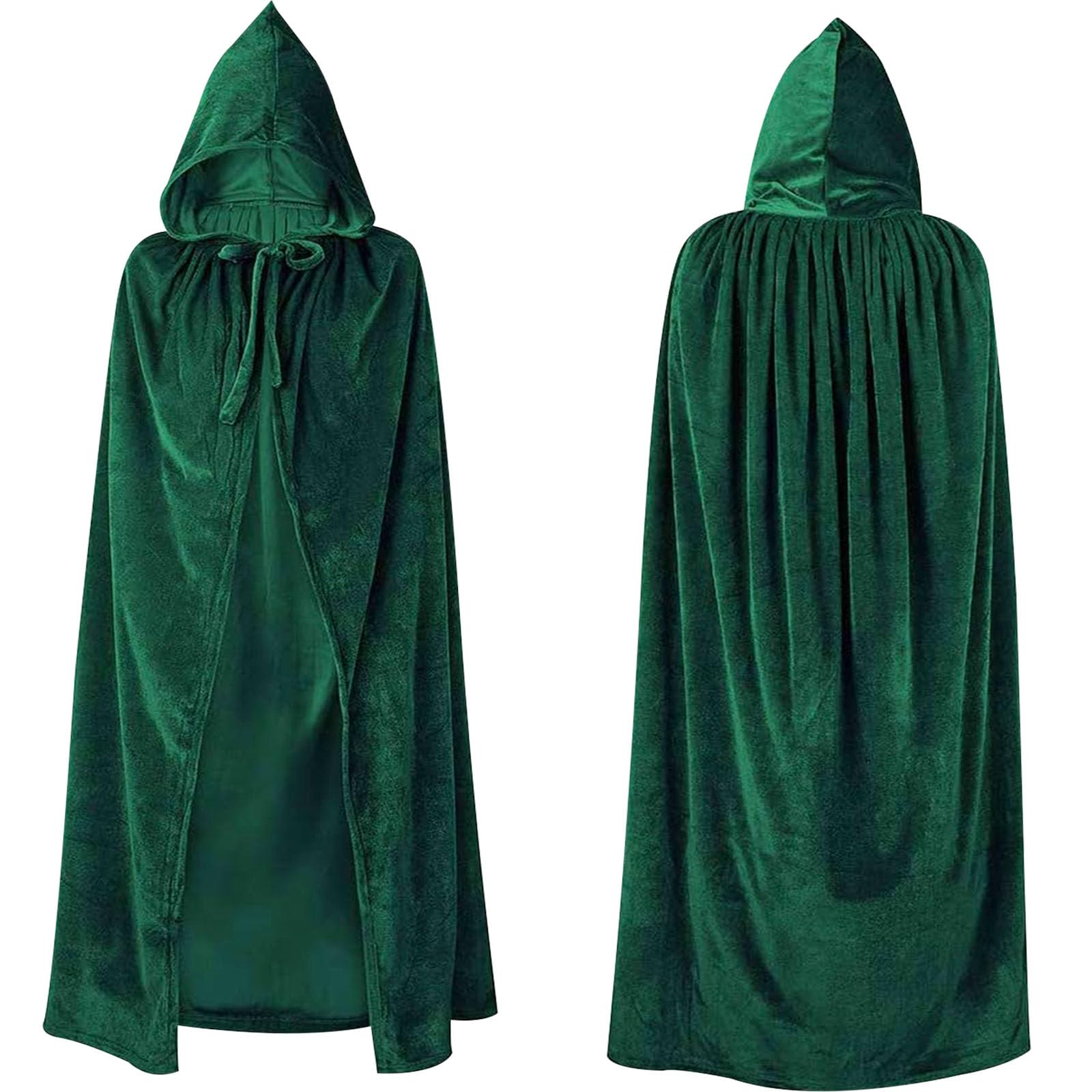 Qooloo Velvet Adult Costume,Long Hooded Cape,Halloween Hooded Cloak,Green Hooded Cloak Maxi Cape,Unisex Adult Halloween Costume Cape,Velvet Cloak for Christmas,Cosplay,Vampire Party,Masquerade(Green)