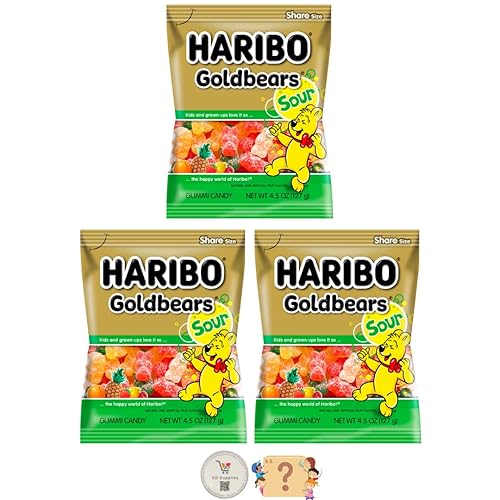 Haribo Gummi Candy - Gomitas suaves y masticables deliciosas paquete de 3 bolsas de clavijas de tamaño compartido de 5 onzas  caramelo misterioso