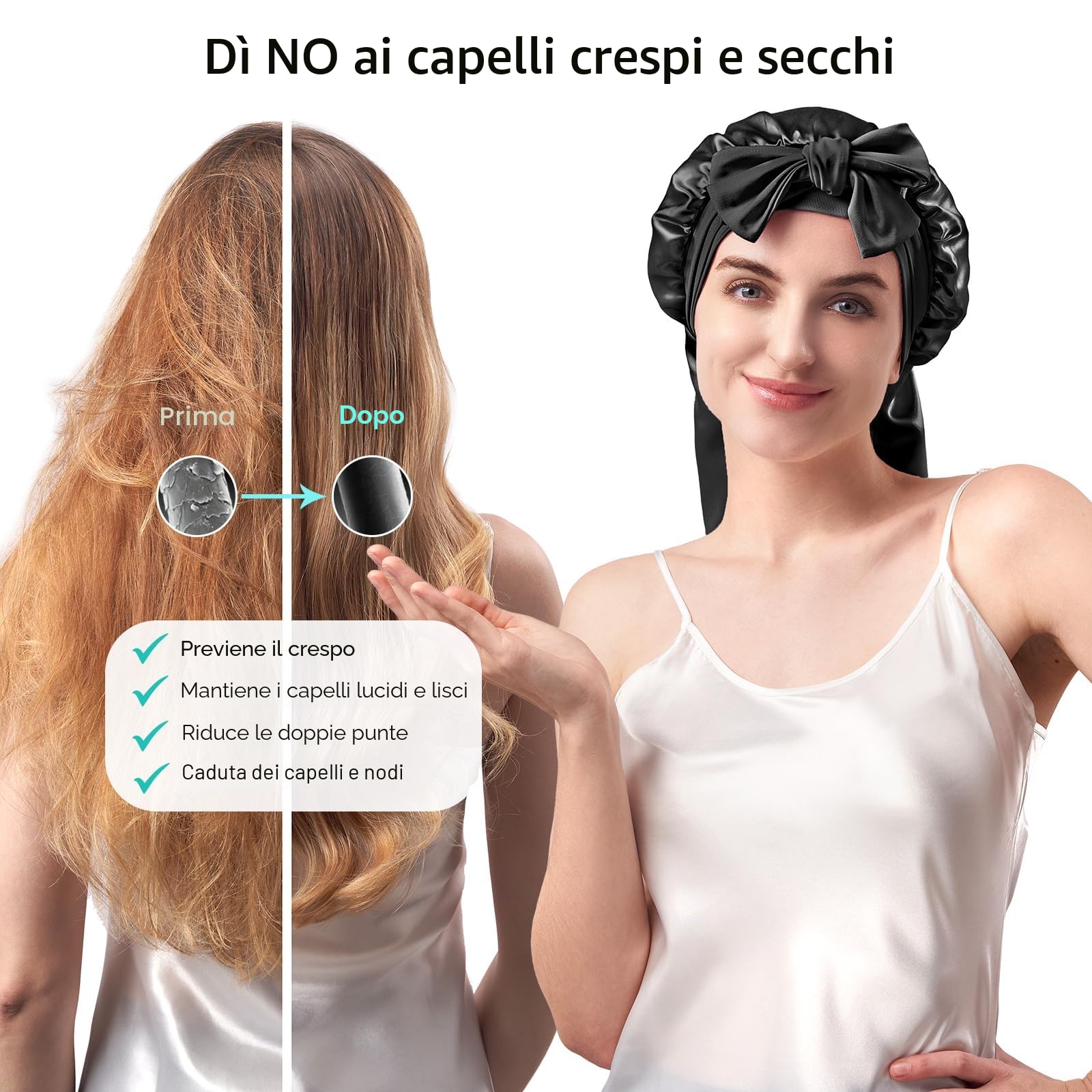 Umisleep 22 Momme 100% Seta di gelso, Double Face, Morbido Berretto da Notte per Capelli voluminosi, Traspirante, Fascia Larga Regolabile