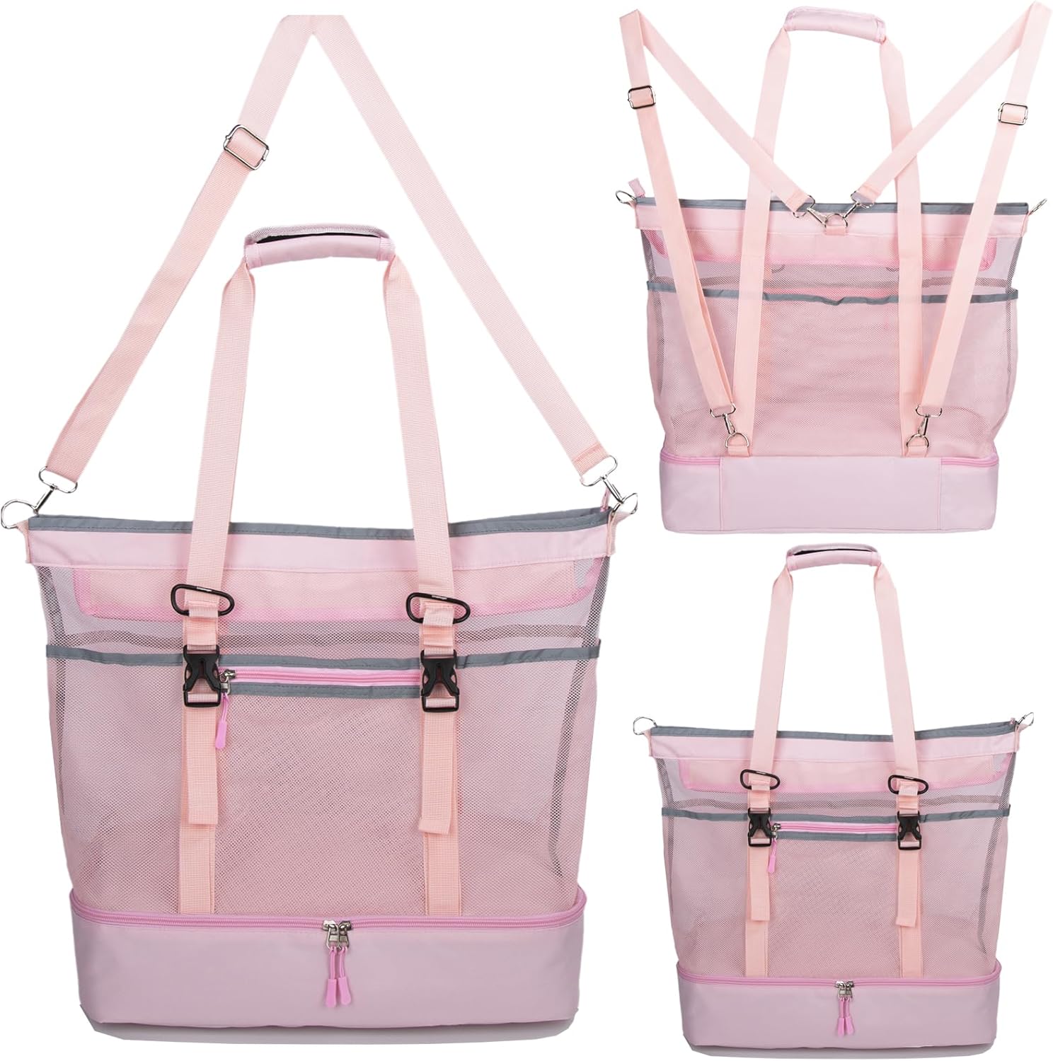 Unamujer Mesh Beach Bag with Cooler Large Travel Family Vacation Essentials Pool Swimming Zipper Pocket Durable 9 Pockets