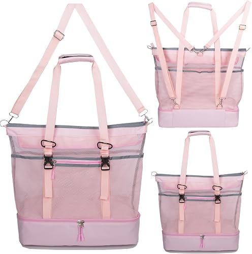 Mesh Beach Bag with Cooler Large Travel Family Vacation Essentials Pool Swimming Zipper Pocket Durable 9 Pockets