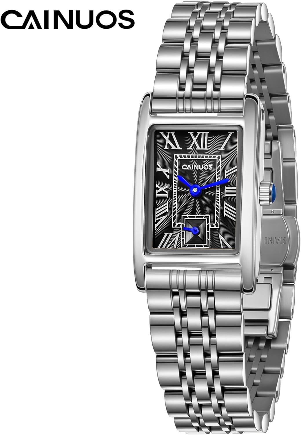 Women’s Rectangular Quartz Watch, Stainless Steel Bracelet, Roman Numeral Dial, Slim Dress Watch, 30M Water Resistant - Image 3
