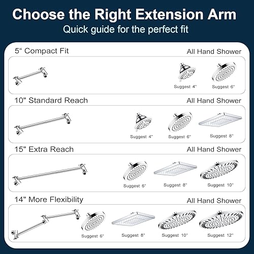 Vista 76 de BRIGHT SHOWERS Brazo de extensión de cabezal de ducha de latón para lluvia y cabezal de ducha de mano, extensor universal de brazo de ducha de 10