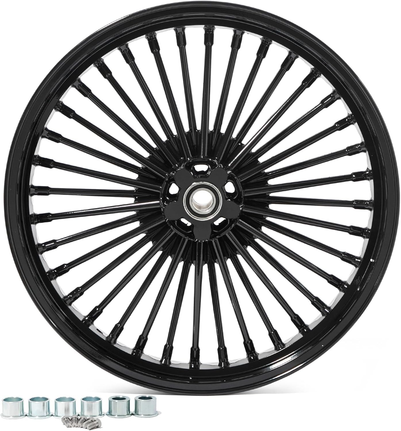 TOFR 21x3.5 Front Wheel Rim Vivid Black Big Fat Spoke 21 inch Single Disc For Harley FLSTC Heritage Softail Classic FLSTS Heritage Springer FLSTF Fat Boy 1986-1999 87 88 90 91 92 93 94 95 96 97 98
