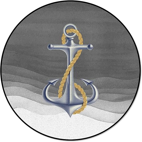 Miniatura 2 de Alfombra redonda antideslizante para niños, alfombra náutica residencial gris para sala de estar, comedor, cocina, decoración de alfombras de