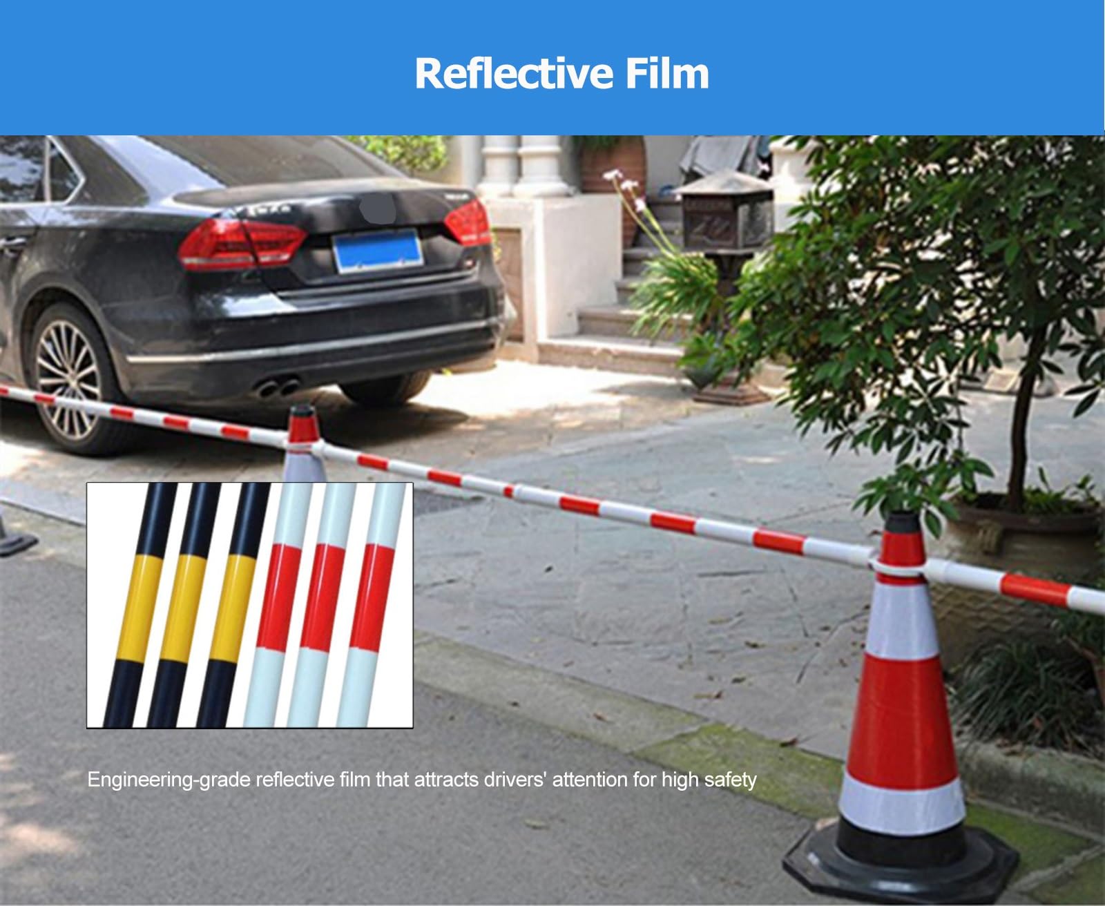 12 szt. rozsuwanych pachołków drogowych o długości 6,56 stopy – rozsuwane, lekkie bariery z PVC do robót drogowych i budowlanych(Yellow and Black)