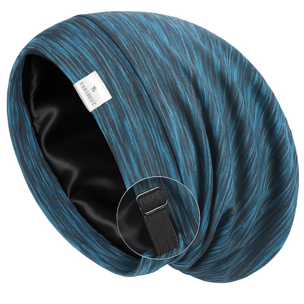 YANIBEST 2 Pcs Silk Satin Hair Cover Sleep Cap - Adjustable Slouchy Beanie Hat for Women