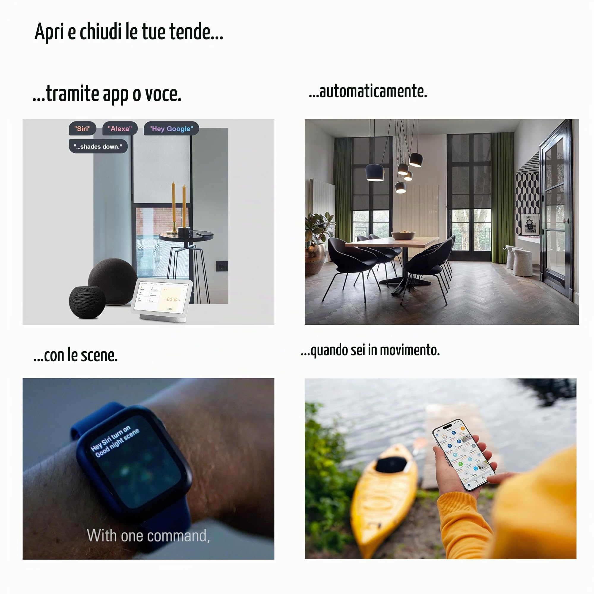 Kit di motorizzazione per tende avvolgibili Eve Motionblinds (Matter) per tubi di piccolo diametro; attrezza le tende esistenti; richiede Thread Border Router;voce/app/controllo automatizzato