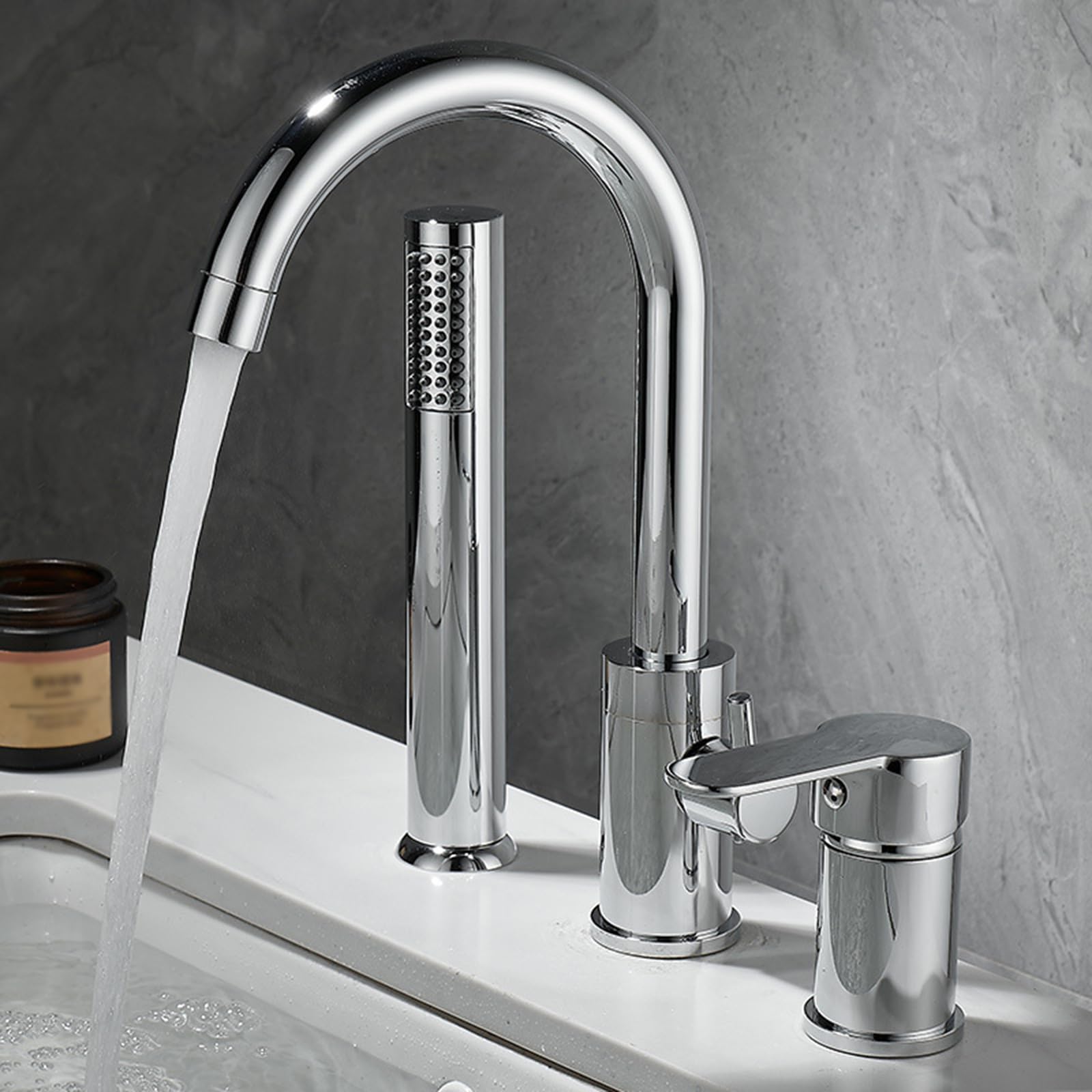 Grifo Moderno para Bañera de 3 Orificios Monomando Rotación de 360° Latón Agua Caliente O Fría para Lavabo Y Bañera Grifos Mezcladores para Bañera con Ducha Color Plata