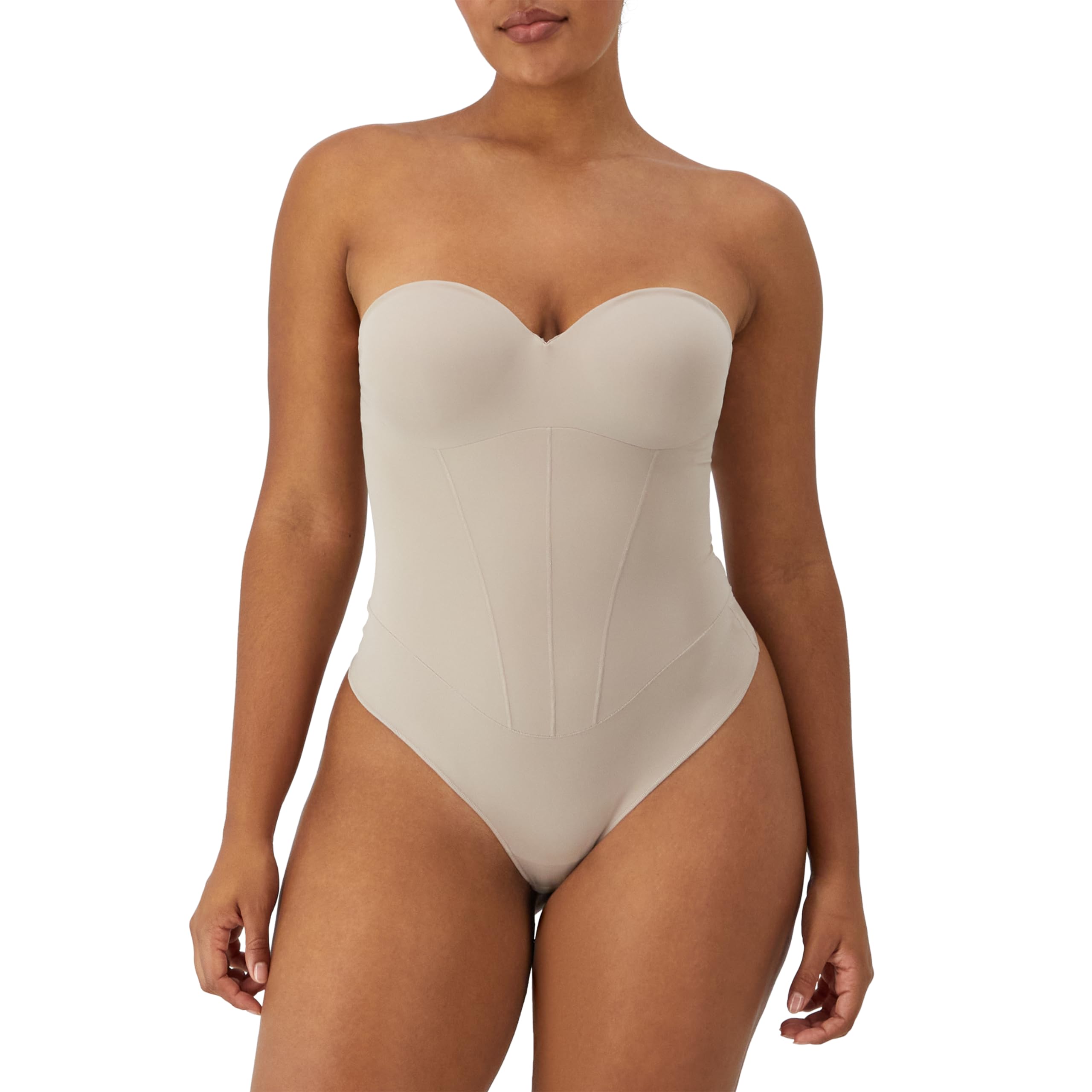 Maidenform Womens Tummy Shaping Thong Bodysuit, Multiway Thong Shaper, Firm Control, Evening Blush, Medium