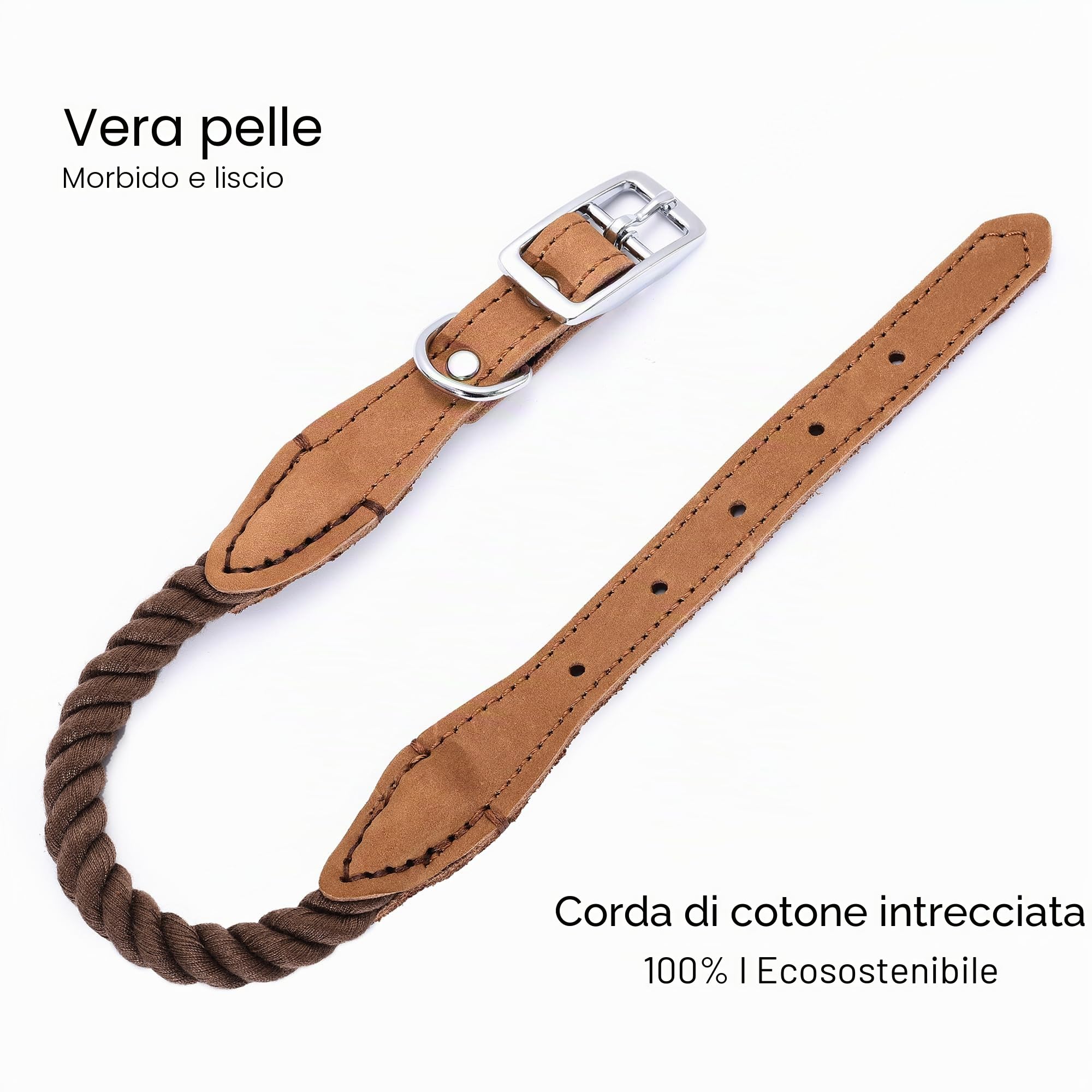 Mile High Life Collare Cane in Nylon Catarifrangente Fascia in Cuoio Taglia (L, Marrone scuro)