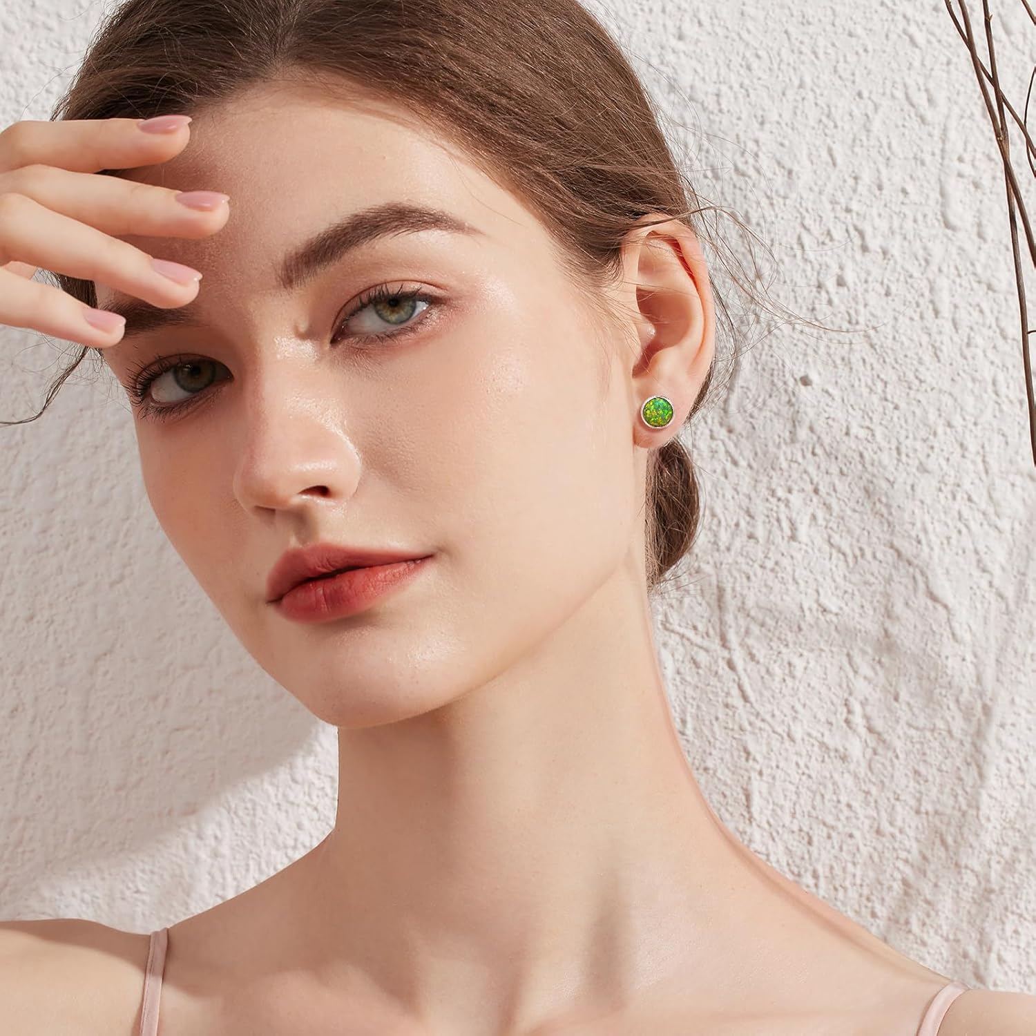 Jiamiaoi Multi Colors Opal Stud Earrings Birthstone Earrings For Women Men, 6mm-8mm Options,Synthetic Opal,925 Sterling Silver Studs