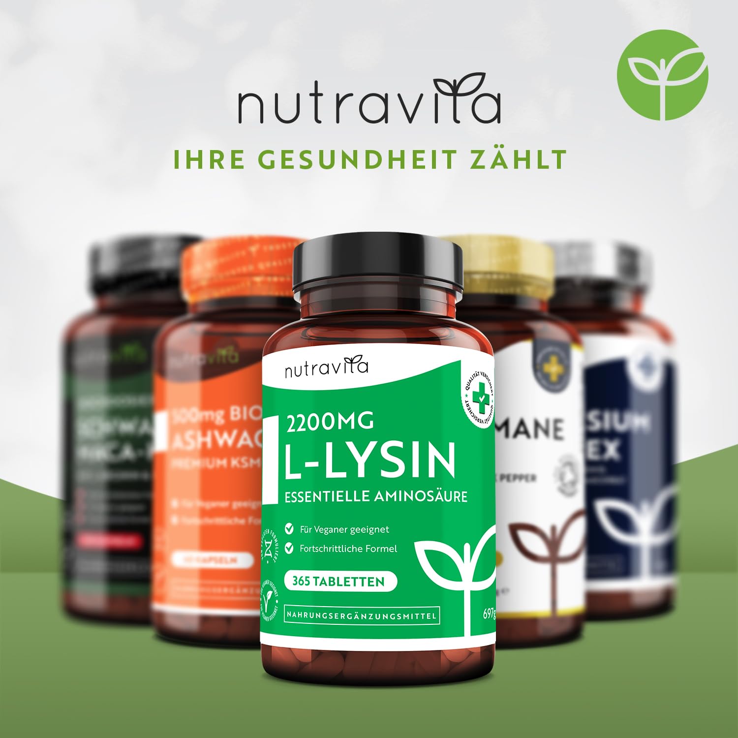 L-Lysin Tabletten Hochdosiert mit 2200 mg pro Tagesdosis - 365 Tabletten (6 Monate) - Essentielle Aminosäure - Aus pflanzlicher Fermentation - Laborgeprüft - für Vegetarier geeignet - Nutravita