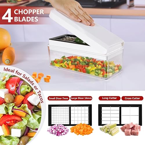 Miniatura 4 de Picador de verduras, picador de cebolla, rebanador de mandolina, picador de alimentos con recipiente, cortador de verduras para ensalada, papa,