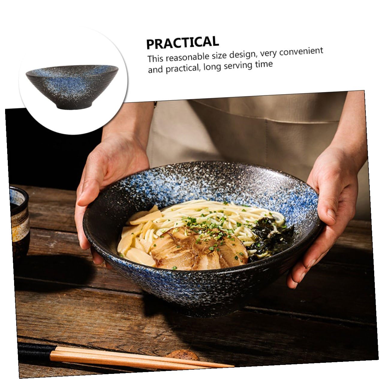 Bol Japonais Céramique pour Ramen Bleu Glacé Bol à Soupe Familial et Élégant pour Nouilles Salades et Plats Asiatiques Vaisselle Maison Facile à Nettoyer
