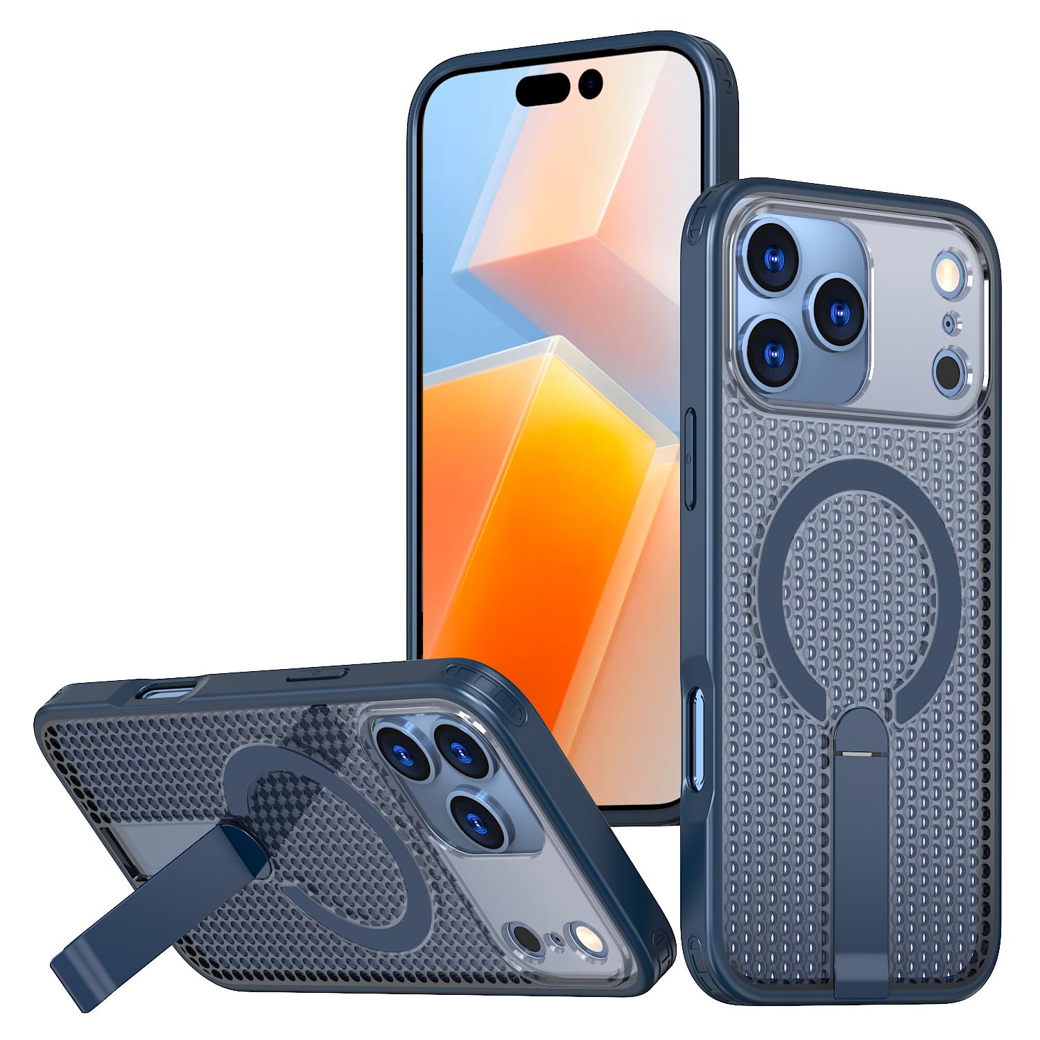 Coque iPhone 16e bleu marine en silicone rigide avec support antichoc - 8