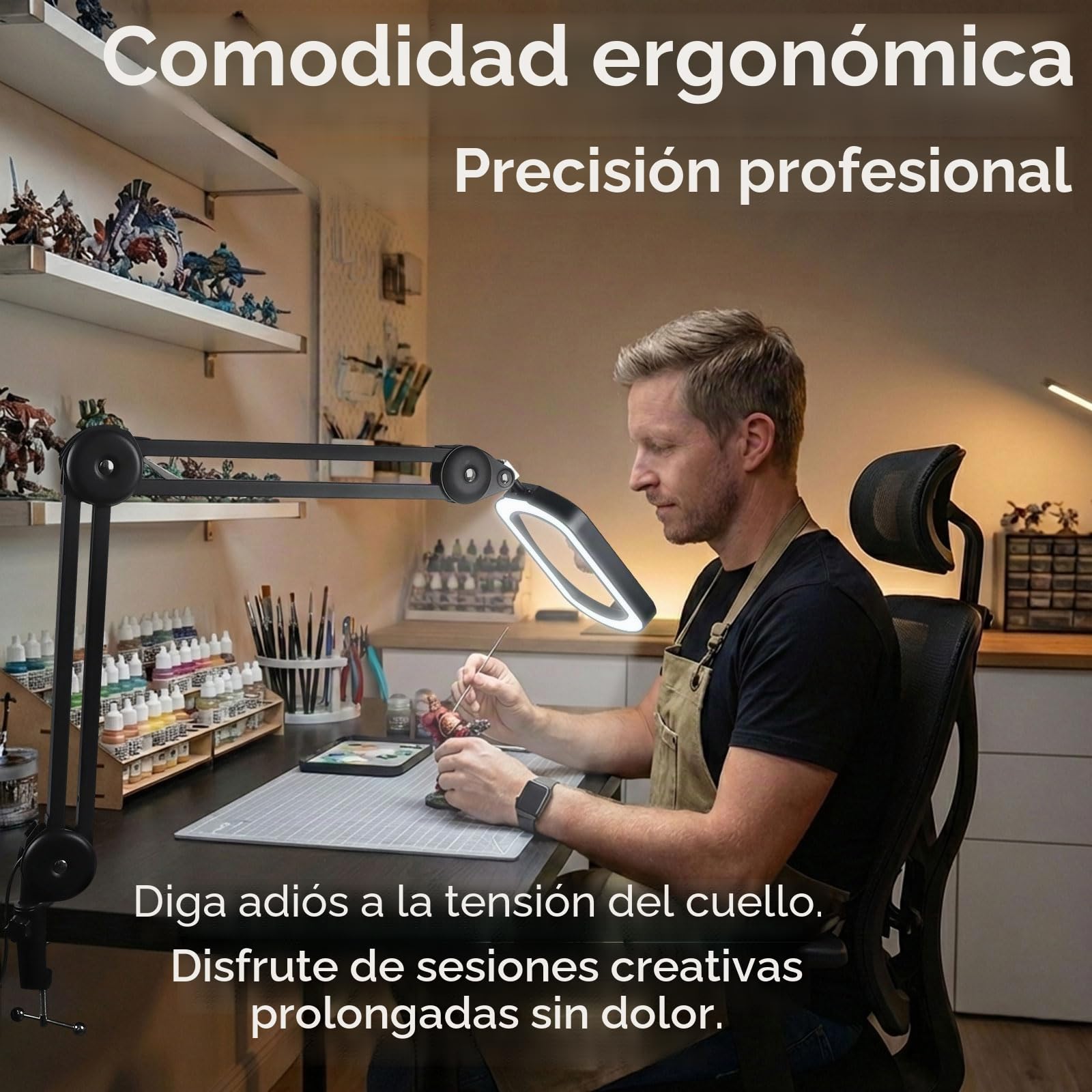 Lupa Rectangular con luz y Soporte – Lente de Vidrio 10X,Vista panorámica, Lupa con luz led para Manualidades,Soldadura, Bricolaje, área de visión más Amplia, Larga Distancia de Trabajo | Visión panorámica, 10 lentes de cristal, electrónica y manualidades