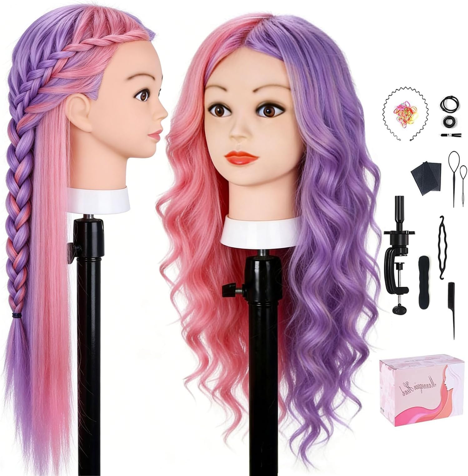 Mannequin Head with 80% Real Hair, TopDirect 26" Mannequin Head Human Hair Manikin Head Hair Styling Hairdressing Practice Doll Head Training Head with Clamp Holder and Tool (Brown Eyes)
