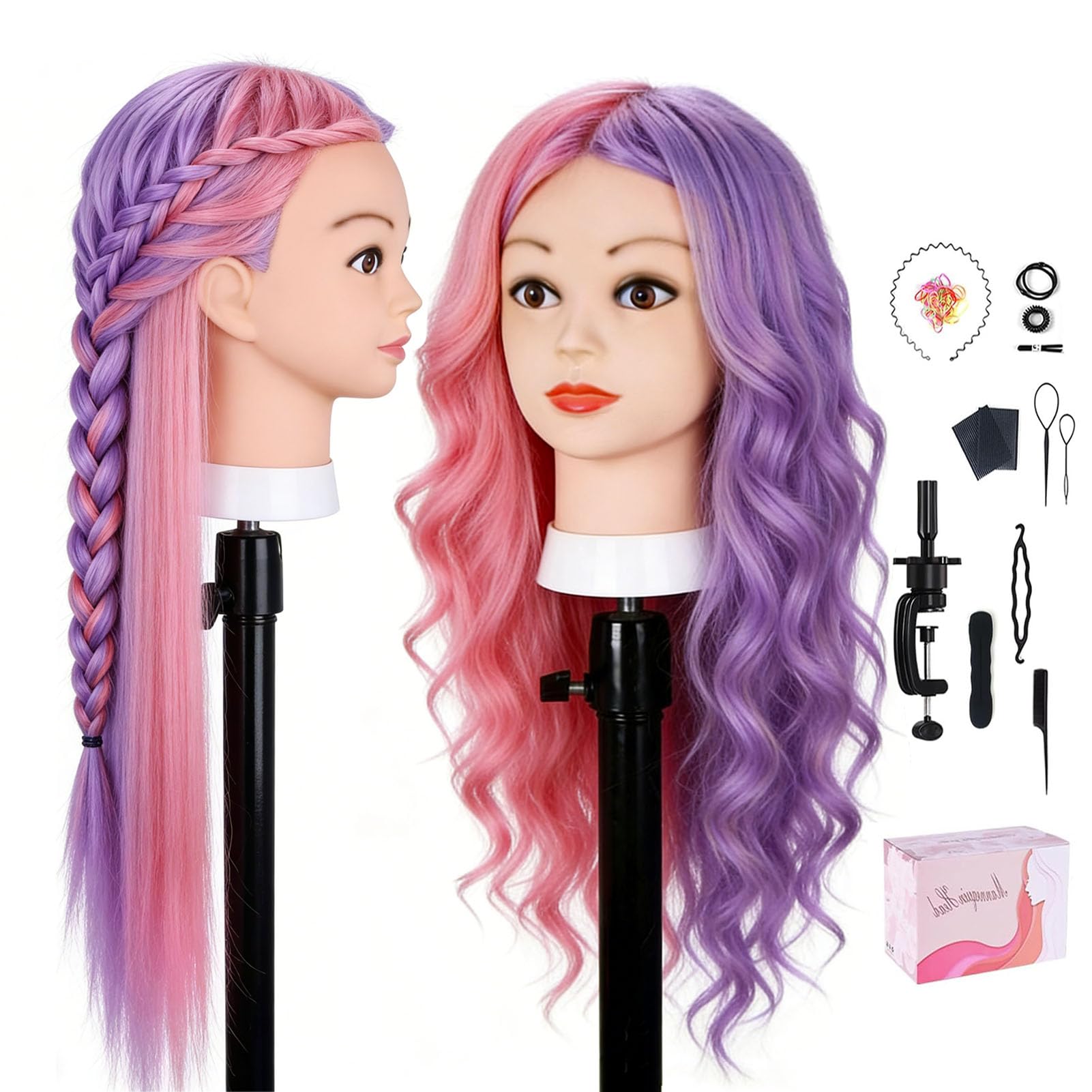 Mannequin Head with 80% Real Hair, TopDirect 26" Mannequin Head Human Hair Manikin Head Hair Styling Hairdressing Practice Doll Head Training Head with Clamp Holder and Tool (Brown Eyes)