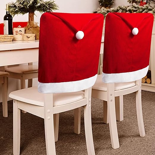 Vubatin Christmas Chair Covers Set of 4, Red Hat Dining