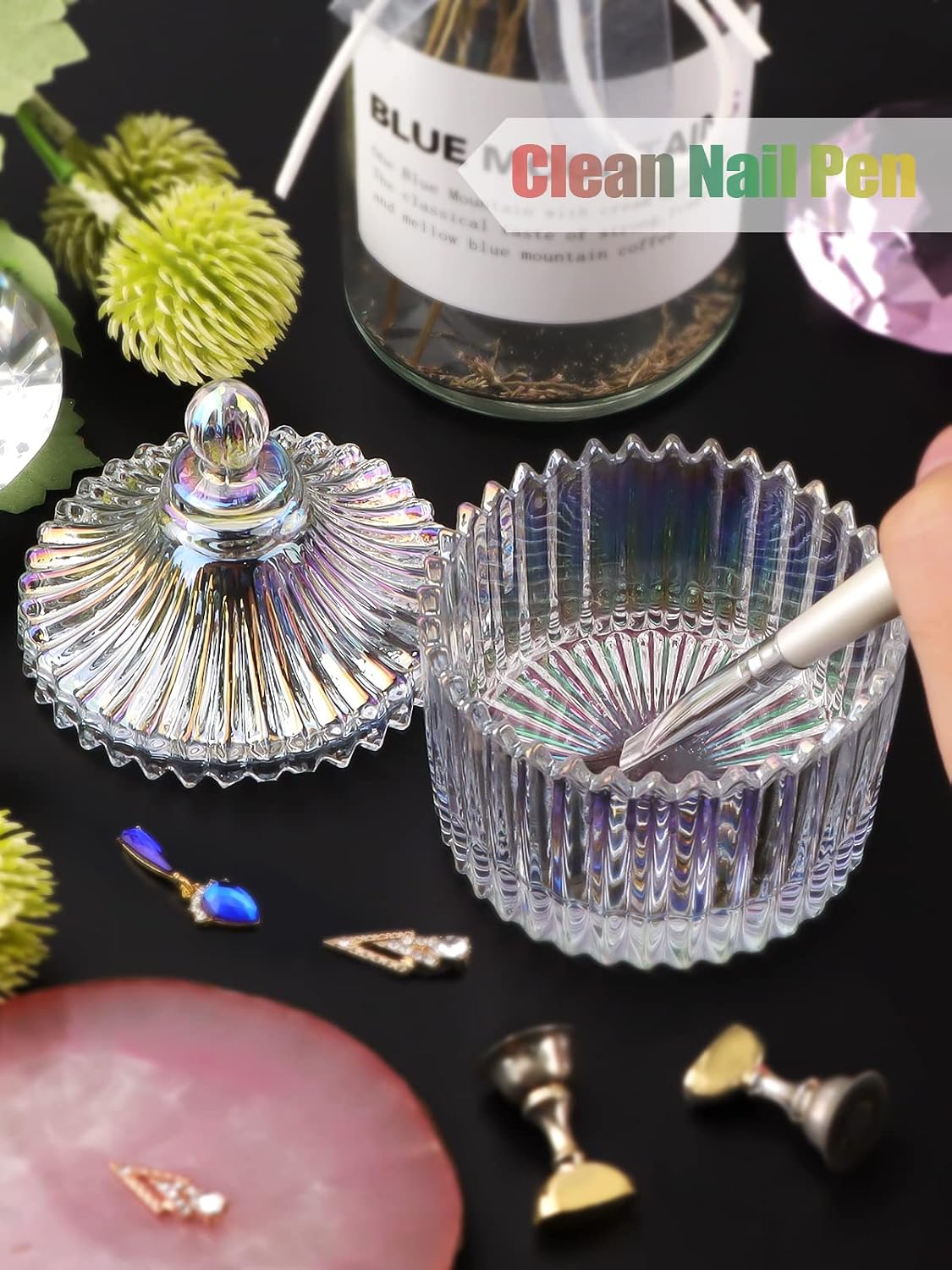TOROKOM Monomer Dish with Lid Dappen Dish Nail Cup Small Glass Nail Dish for Liquid Powder Monomer Holder Colorful Damping Dapping Dish for Acrylic Nails