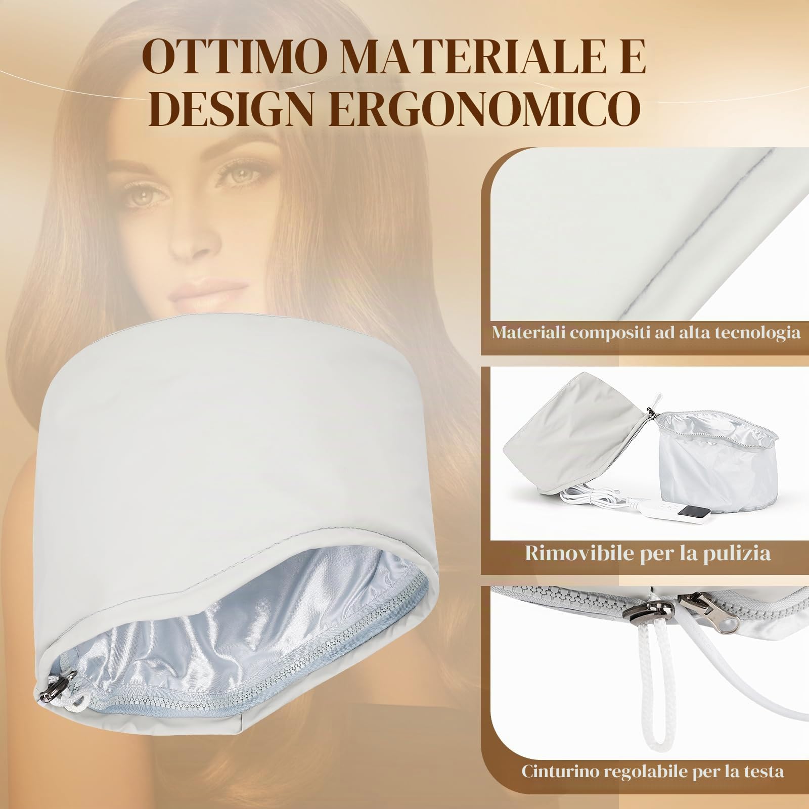 Cappellino per Capelli Elettrico, Trattamento per Capelli Caldi SPTHTHHPY, 2 temperature regolabili SPA Multifunzionale di Bellezza Nutrizionale dei Capelli del Cappello a Vapore