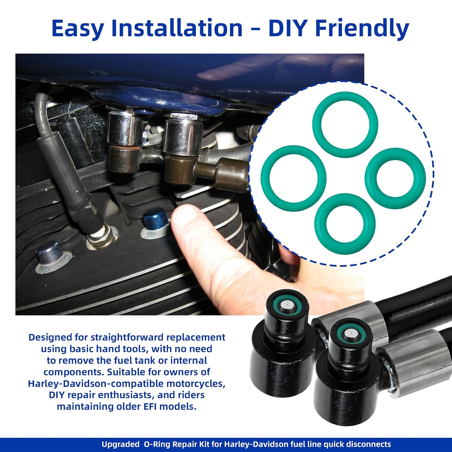 Fuel Line Quick Disconnect Viton O-Ring Repair Kit Compatible with Delphi-Equipped Harley-Davidson 2001+, for Fuel Line Quick Disconnect, Helps Reduce Fuel Seepage, 2 Sets, 4 O-Rings