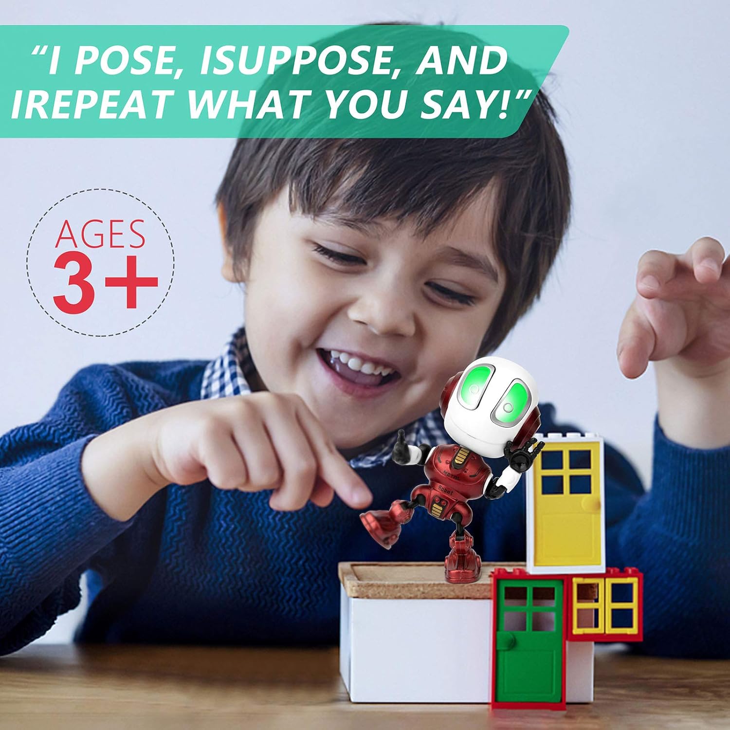 Sopu Stocking Stuffers, Rechargeable Robot Toys Mini Talking Robot with Repeats Waht You Say, LED Lights and Cool Sounds Interactive Toy Christmas Stocking Stuffers for Kids Adults(Red)