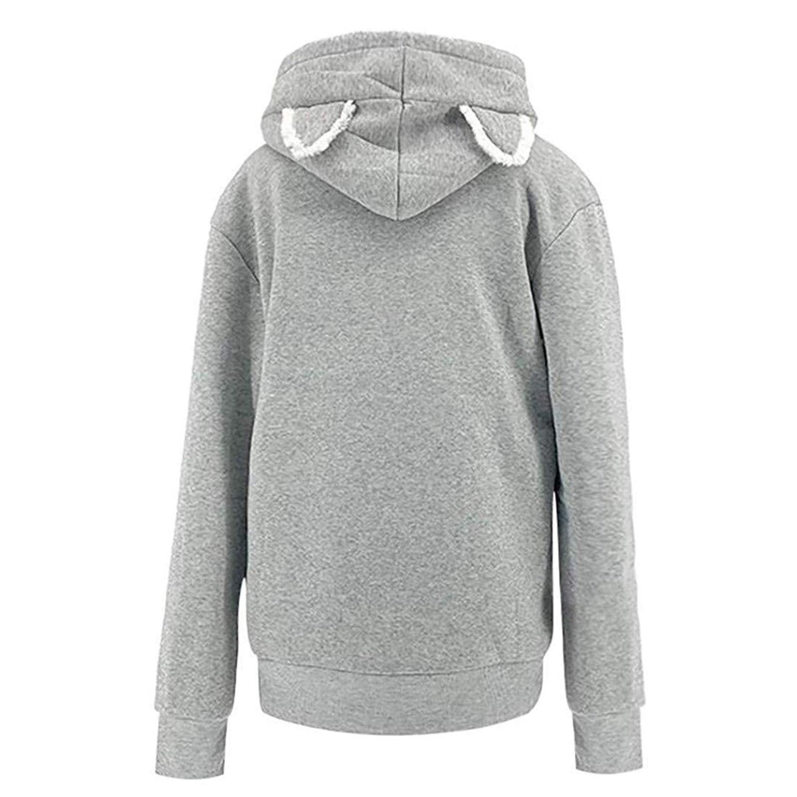 Cat Hoodies Sweatshirt Damen Pullover mit Großer Tasche Cartoon Tierpullover Langarm Freizeit Kapuzenpullover Aus Stoff für Outdoor Reisen Sport Zuhau