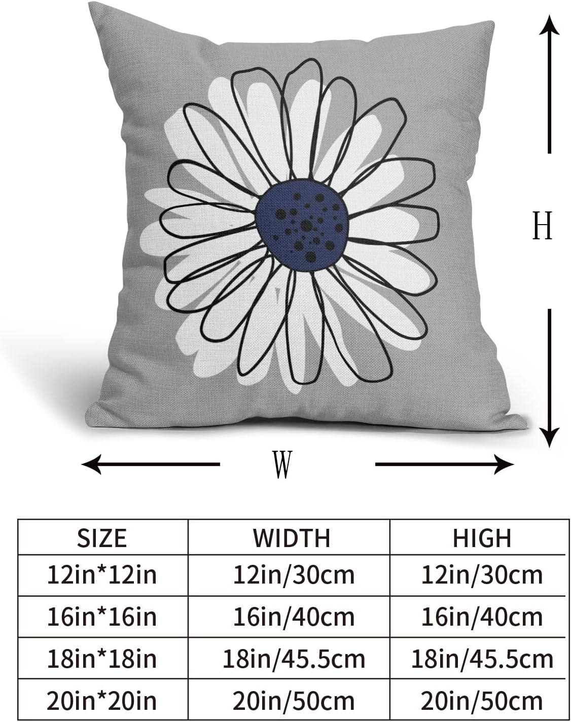 Navy Blue White Daisy Pillow Covers 18x18 Set of 2 Spring Summer Gray Grey Colored Decorative Throw Pillows Outdoor Modern Art Flower Pillowcase Square Linen Cushion Case for Home Sofa Couch Bed - Image 5
