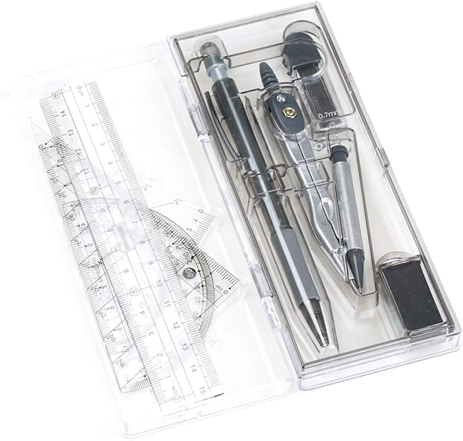 Kreis-Zeichenwerkzeug, 8-teiliges Geometrie-Zirkel-Set mit bruchsicherer Aufbewahrungsbox, inklusive Lineal for Kreislehren-Set | Gris