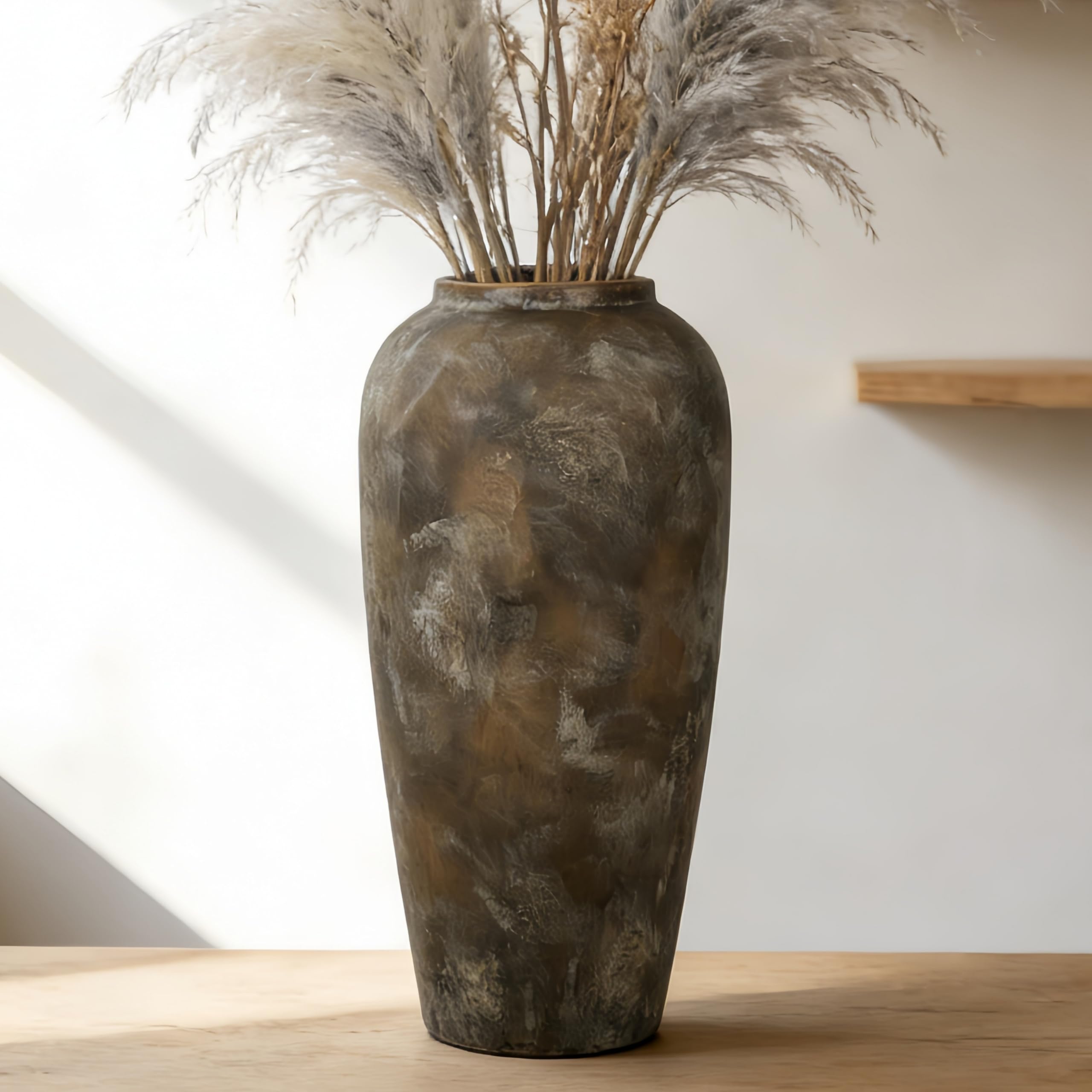 Vaso in ceramica rustica marrone, 38 cm, stile vintage, grande vaso per soggiorno da 15", matrimonio, tavolo da pranzo e regalo