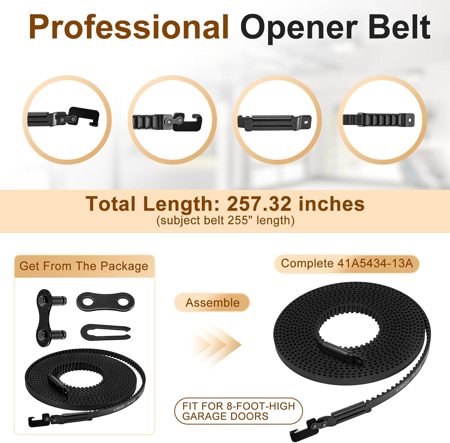 CarBole 41A5434-13A Replacement Drive Belt for 8ft High Garage Doors, 257” Garage Door Opener Belt Compatible with Some LiftMaster Belt Drive Garage Door Opener